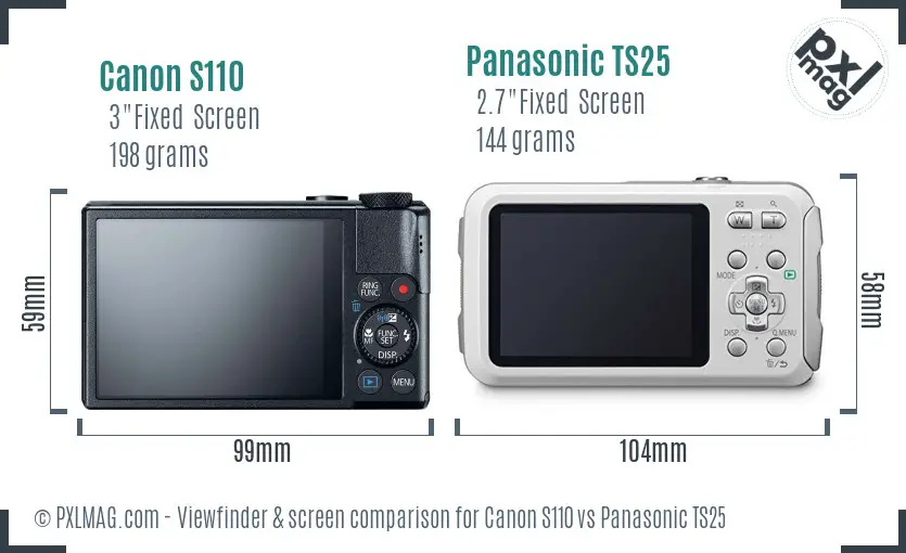 Canon S110 vs Panasonic TS25 Screen and Viewfinder comparison