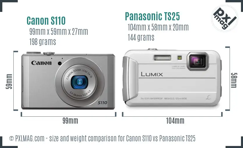 Canon S110 vs Panasonic TS25 size comparison
