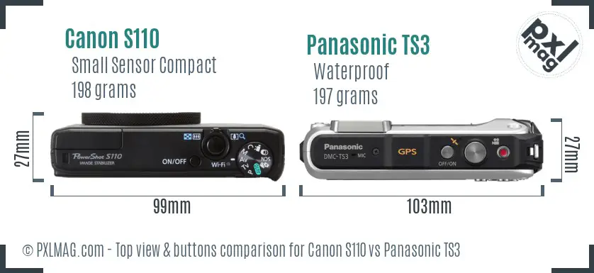 Canon S110 vs Panasonic TS3 top view buttons comparison Canon S110 vs Panasonic TS3 top view buttons comparison