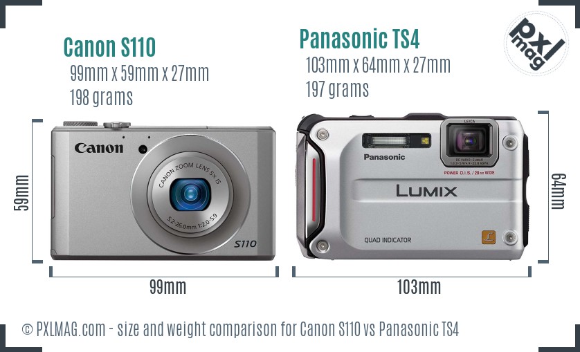 Canon S110 vs Panasonic TS4 size comparison