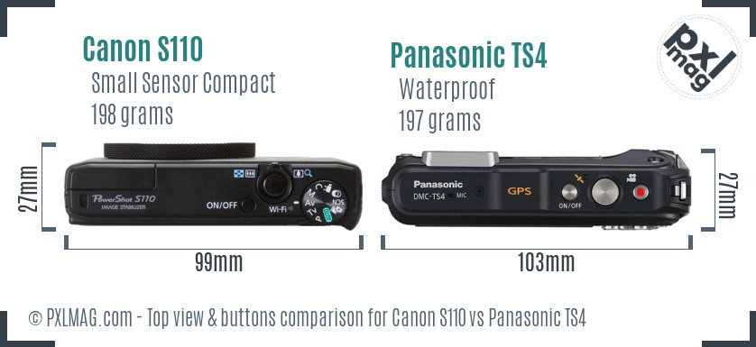 Canon S110 vs Panasonic TS4 top view buttons comparison