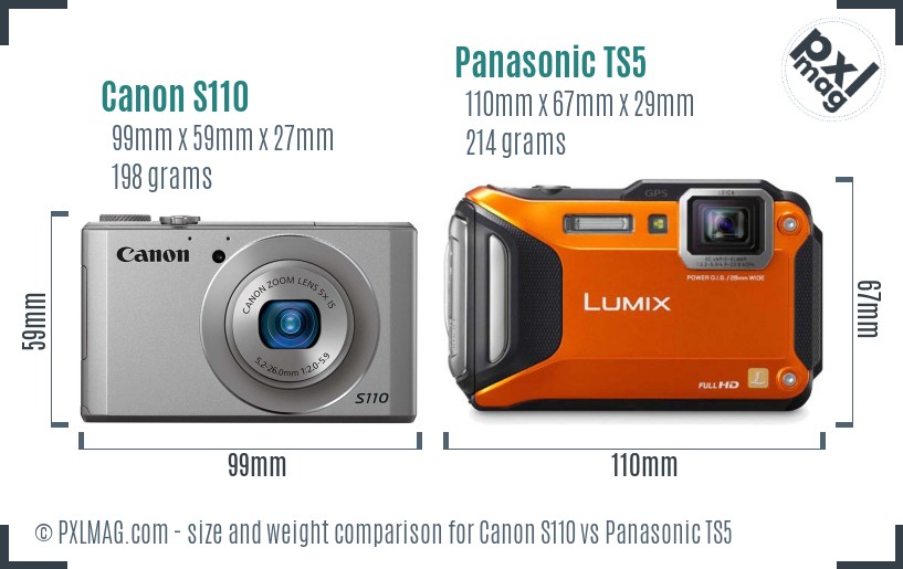 Canon S110 vs Panasonic TS5 size comparison Canon S110 vs Panasonic TS5 size comparison