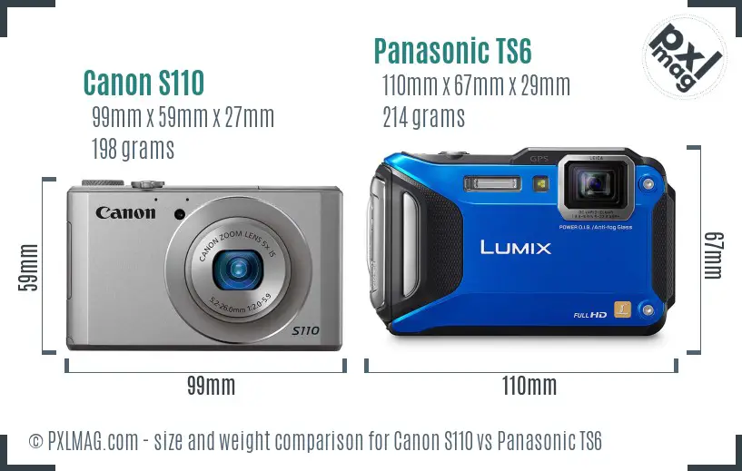 Canon S110 vs Panasonic TS6 size comparison