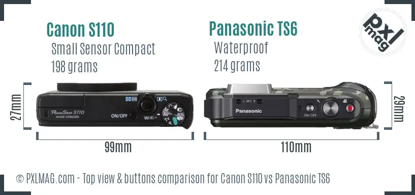 Canon S110 vs Panasonic TS6 top view buttons comparison
