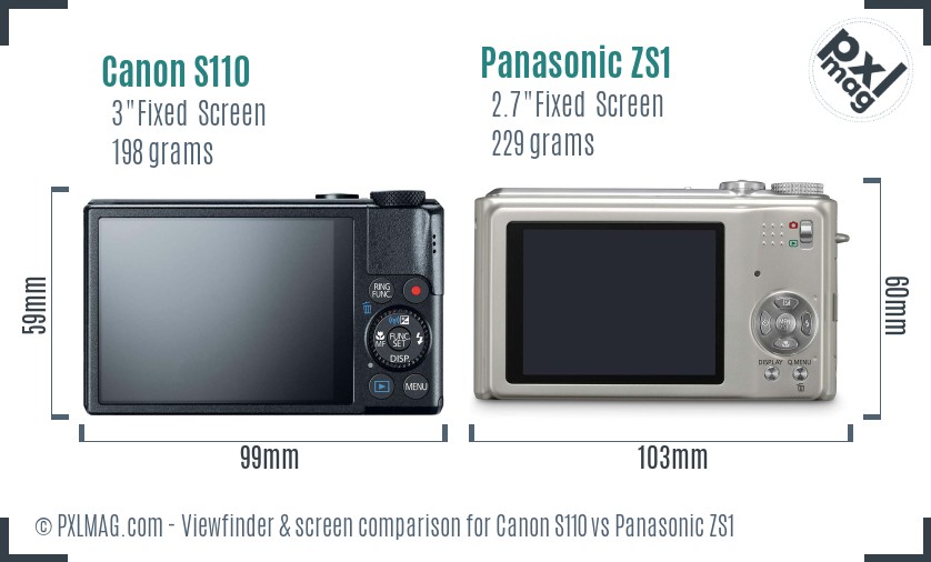 Canon S110 vs Panasonic ZS1 Screen and Viewfinder comparison