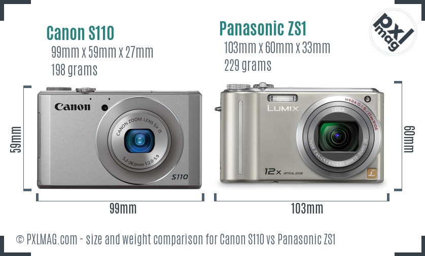 Canon S110 vs Panasonic ZS1 size comparison