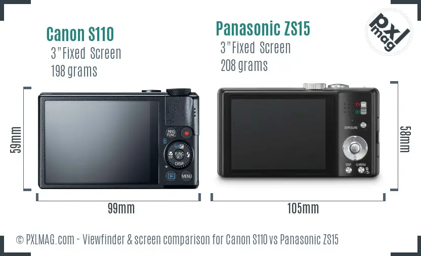 Canon S110 vs Panasonic ZS15 Screen and Viewfinder comparison