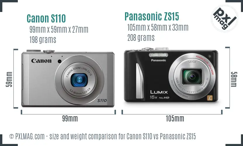 Canon S110 vs Panasonic ZS15 size comparison