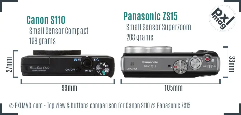 Canon S110 vs Panasonic ZS15 top view buttons comparison