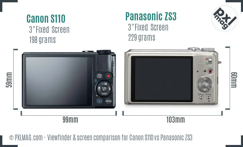 Canon S110 vs Panasonic ZS3 Screen and Viewfinder comparison