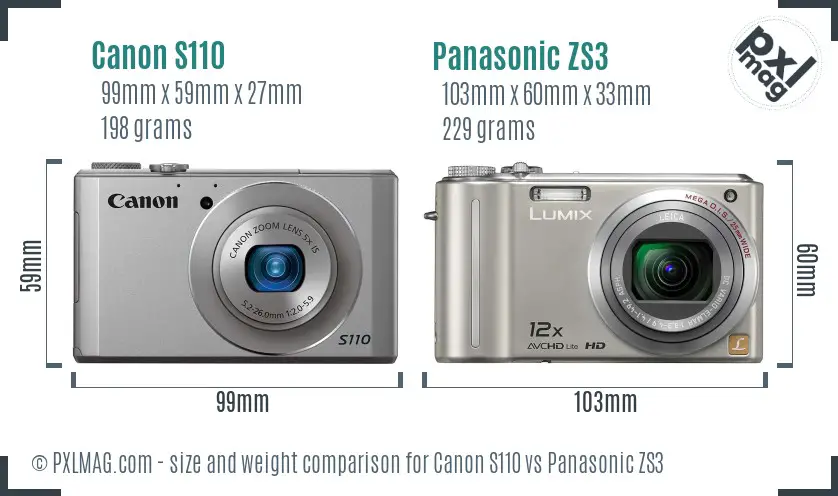 Canon S110 vs Panasonic ZS3 size comparison