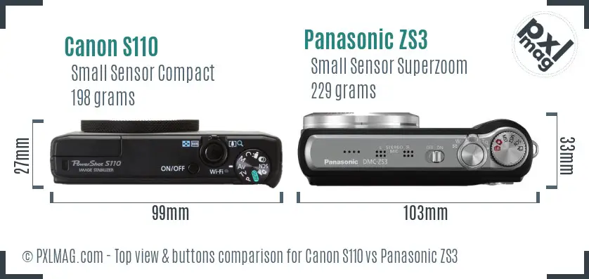 Canon S110 vs Panasonic ZS3 top view buttons comparison