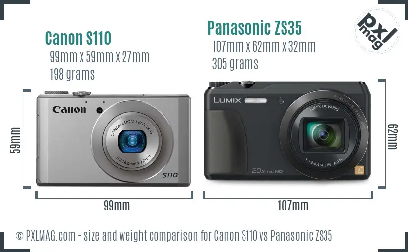 Canon S110 vs Panasonic ZS35 size comparison Canon S110 vs Panasonic ZS35 size comparison
