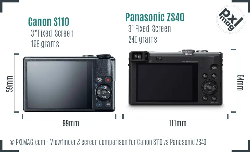 Canon S110 vs Panasonic ZS40 Screen and Viewfinder comparison