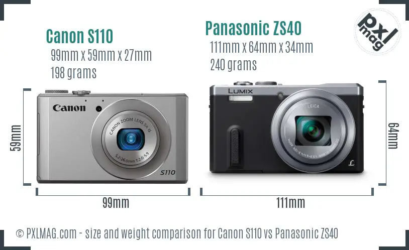 Canon S110 vs Panasonic ZS40 size comparison