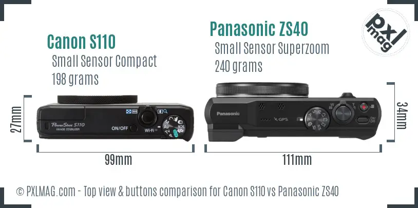 Canon S110 vs Panasonic ZS40 top view buttons comparison