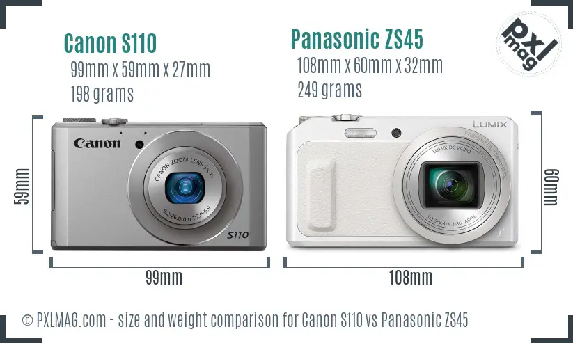 Canon S110 vs Panasonic ZS45 size comparison Canon S110 vs Panasonic ZS45 size comparison