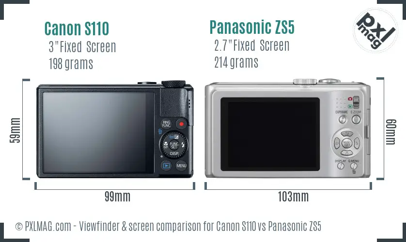 Canon S110 vs Panasonic ZS5 Screen and Viewfinder comparison