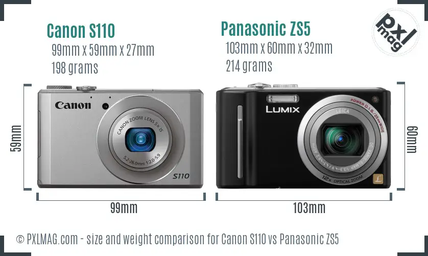 Canon S110 vs Panasonic ZS5 size comparison
