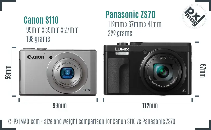Canon S110 vs Panasonic ZS70 size comparison