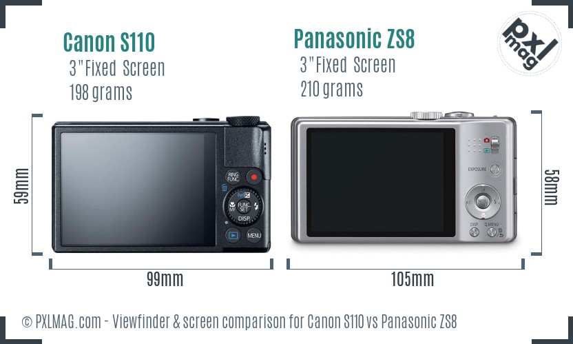 Canon S110 vs Panasonic ZS8 Screen and Viewfinder comparison