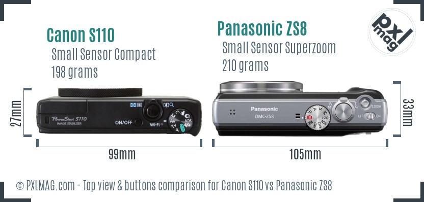 Canon S110 vs Panasonic ZS8 top view buttons comparison