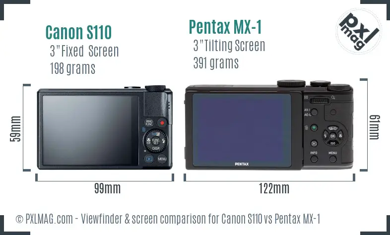 Canon S110 vs Pentax MX-1 Screen and Viewfinder comparison