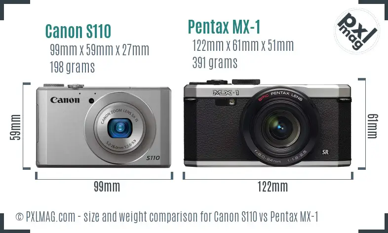 Canon S110 vs Pentax MX-1 size comparison