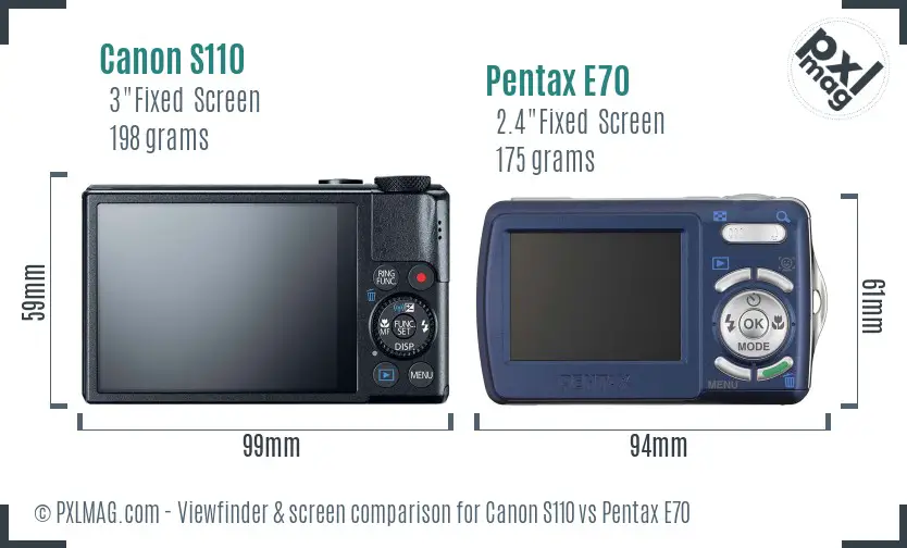 Canon S110 vs Pentax E70 Screen and Viewfinder comparison