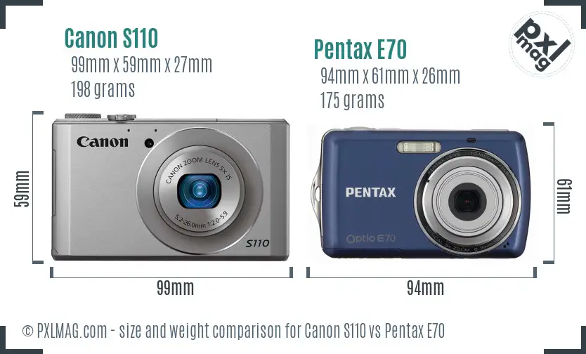 Canon S110 vs Pentax E70 size comparison