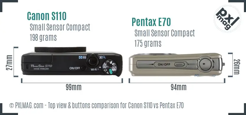 Canon S110 vs Pentax E70 top view buttons comparison