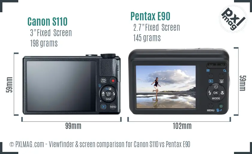 Canon S110 vs Pentax E90 Screen and Viewfinder comparison