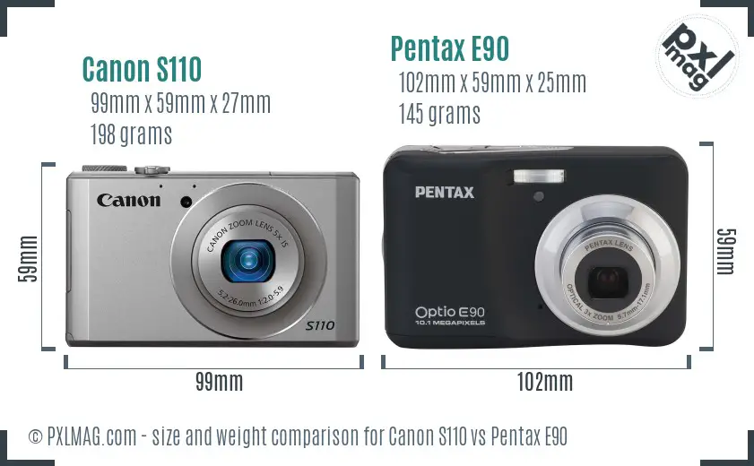 Canon S110 vs Pentax E90 size comparison