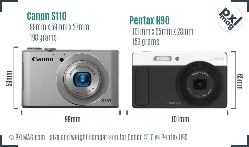 Canon S110 vs Pentax H90 size comparison Canon S110 vs Pentax H90 size comparison