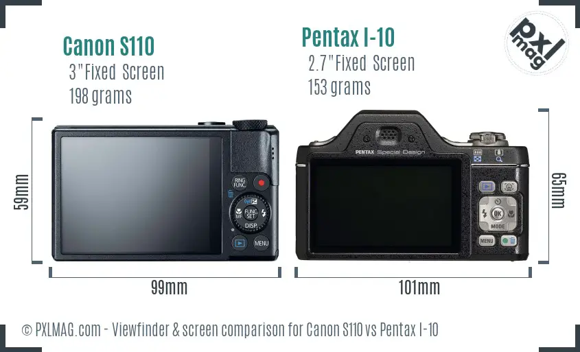 Canon S110 vs Pentax I-10 Screen and Viewfinder comparison