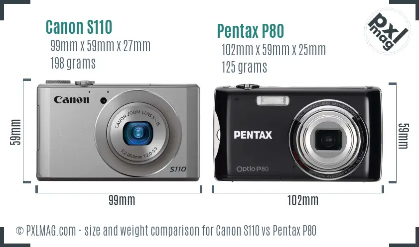 Canon S110 vs Pentax P80 size comparison