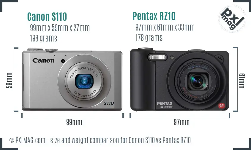 Canon S110 vs Pentax RZ10 size comparison