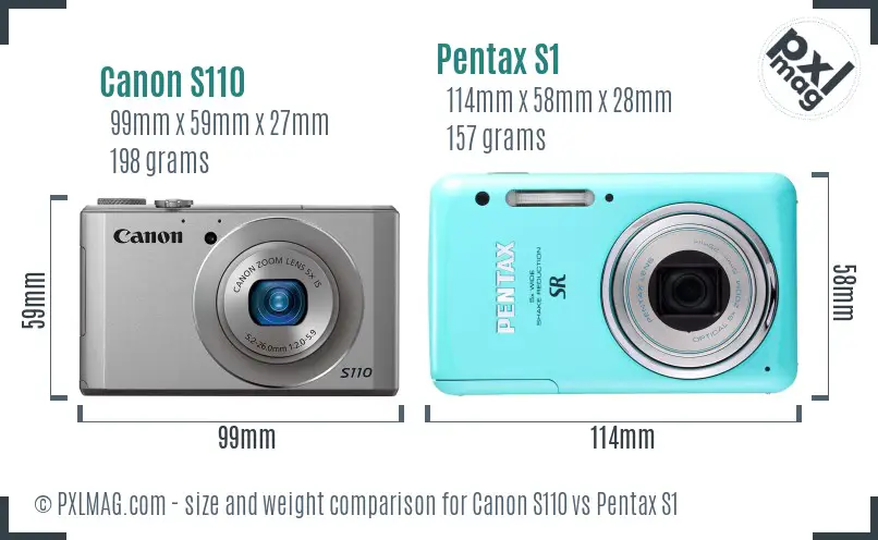 Canon S110 vs Pentax S1 size comparison