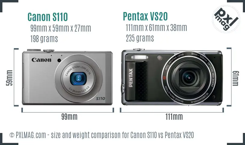 Canon S110 vs Pentax VS20 size comparison