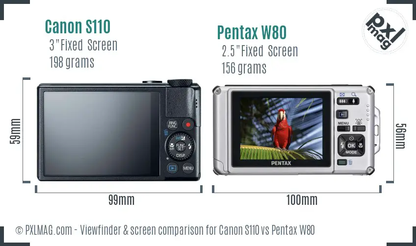 Canon S110 vs Pentax W80 Screen and Viewfinder comparison