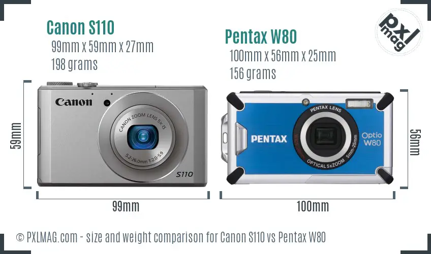 Canon S110 vs Pentax W80 size comparison