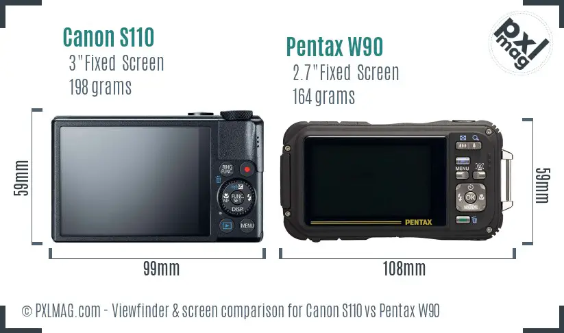 Canon S110 vs Pentax W90 Screen and Viewfinder comparison