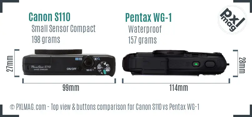 Canon S110 vs Pentax WG-1 top view buttons comparison Canon S110 vs Pentax WG-1 top view buttons comparison