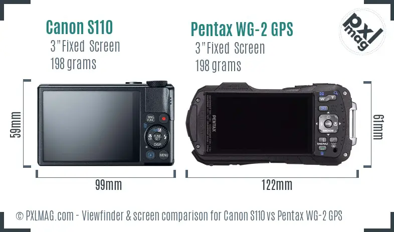 Canon S110 vs Pentax WG-2 GPS Screen and Viewfinder comparison