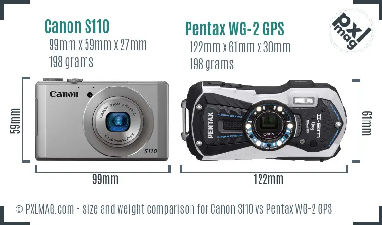 Canon S110 vs Pentax WG-2 GPS size comparison