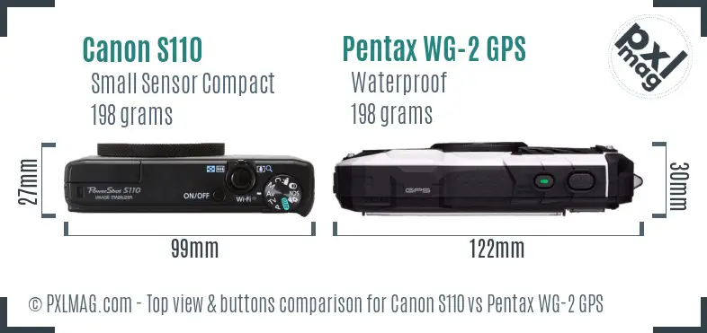 Canon S110 vs Pentax WG-2 GPS top view buttons comparison