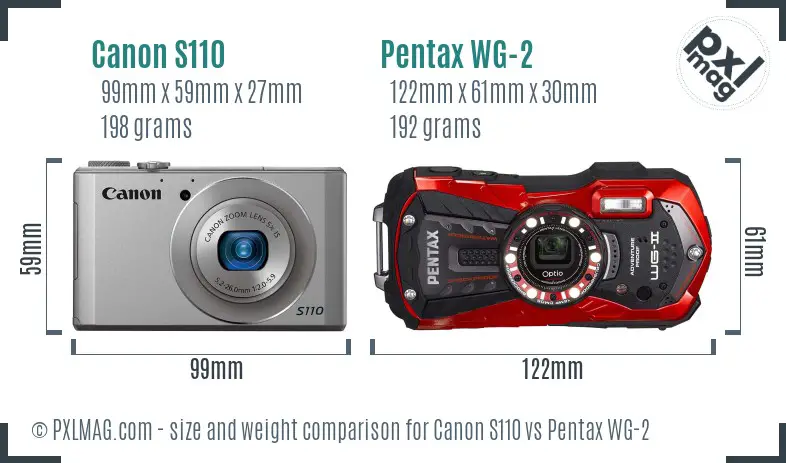 Canon S110 vs Pentax WG-2 size comparison