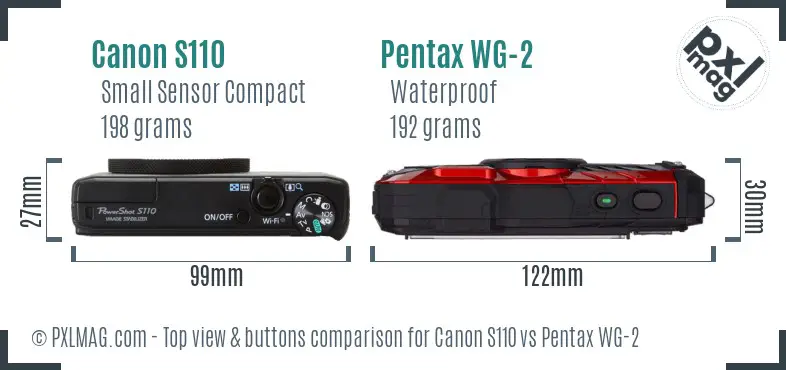Canon S110 vs Pentax WG-2 top view buttons comparison