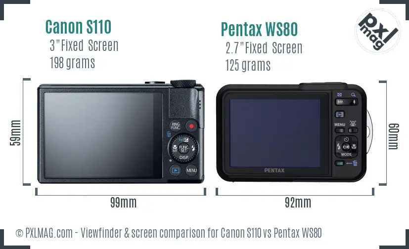 Canon S110 vs Pentax WS80 Screen and Viewfinder comparison