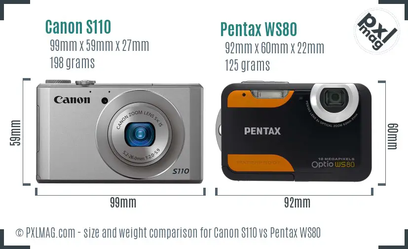Canon S110 vs Pentax WS80 size comparison